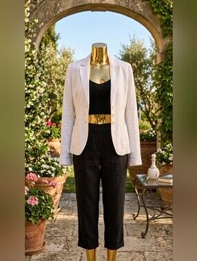 White Women's Linen Blazer - Classic Tailored Jacket 🤍